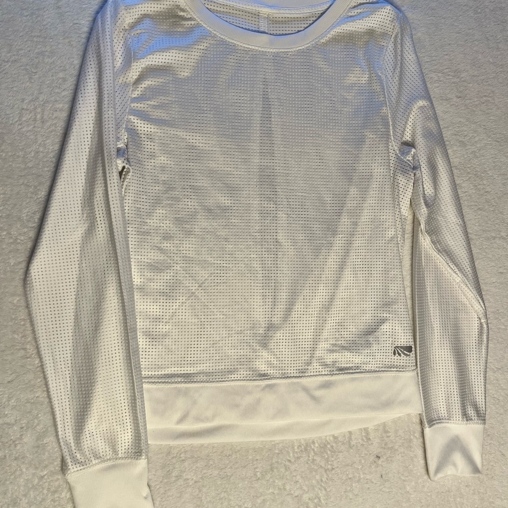 Marika White Long-Sleeve Mesh Crew Neck Sweater